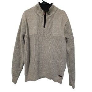 Buffalo David Bitton Mens Quarter Zip Pullover Sweater Tan Marled Knit Large EUC